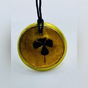 Handmade Preserved black flower yellow base necklace